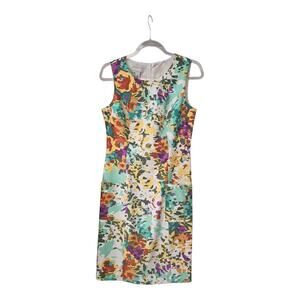 Kim Rogers Dress Womens 8 Sheath Sleeveless Abstract Floral Pockets Back Zip